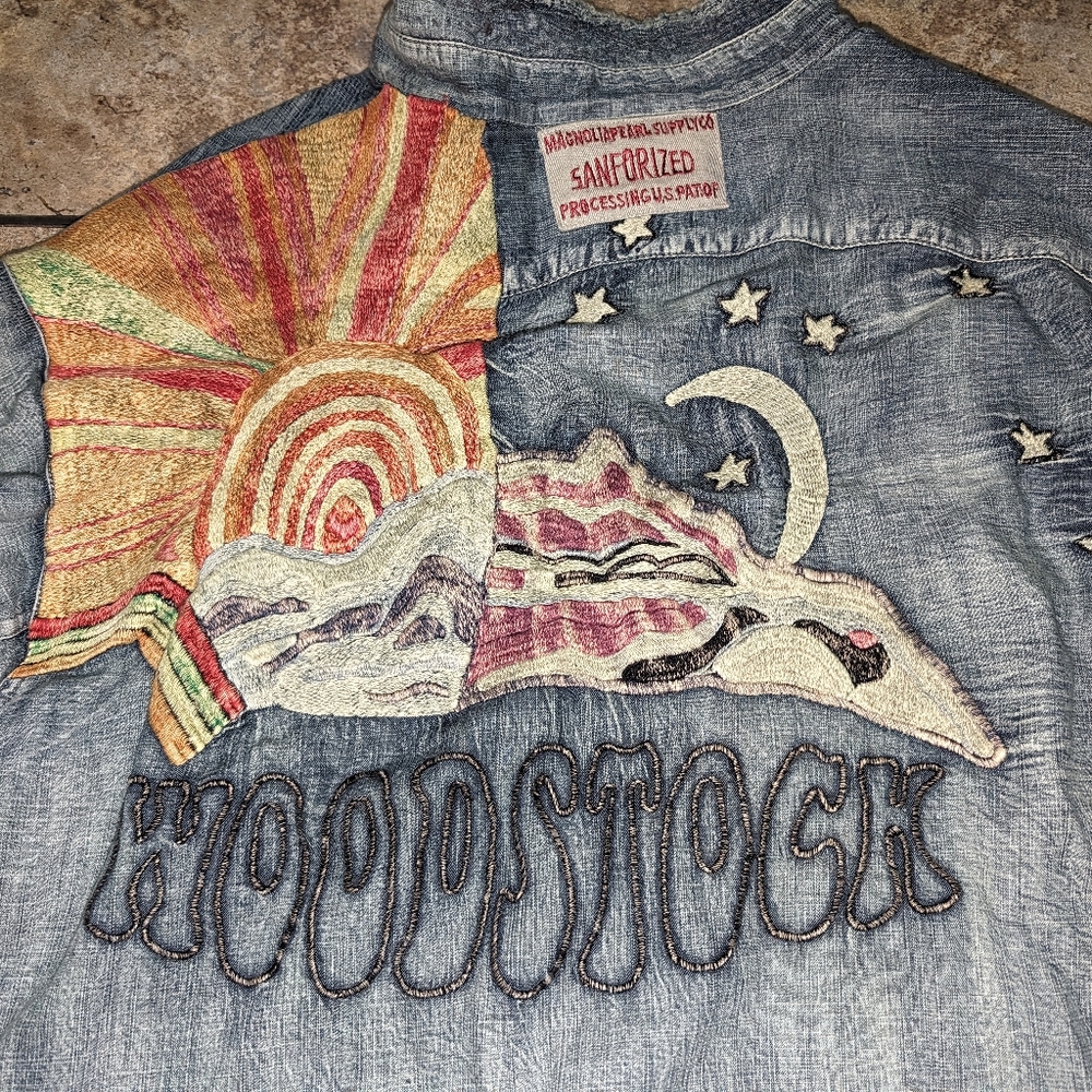 Magnolia Pearl Woodstock Sanforized Denim Patchwork Embroidered Women's OSFM - Picture 1 of 14